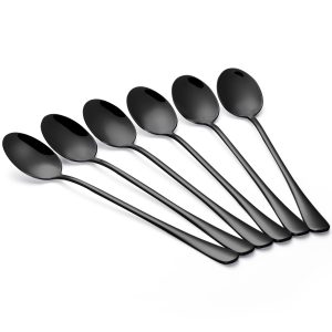 Lange lepels zwart set van 6