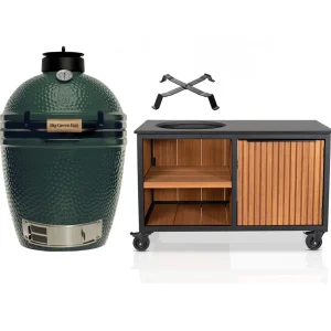 Big Green Egg Medium + Fraaii Tafel Bamboo Teak Oil Rhombus Storage