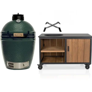 Big Green Egg Medium + Fraaii Tafel Staal Fraké Storage