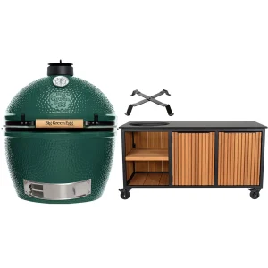 Big Green Egg XL + Fraaii Tafel Bamboo Teak Oil Rhombus Inferno