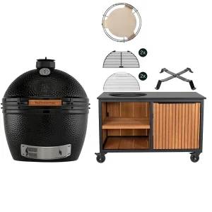 Big Green Egg The Onyx XL + Fraaii Tafel Bamboo Teak Oil Rhombus Storage