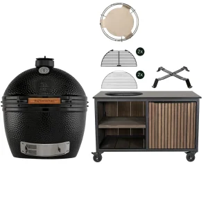 Big Green Egg The Onyx XL + Fraaii Tafel Bamboo Graphite Rhombus Storage