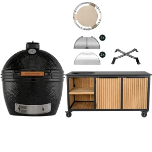 Big Green Egg The Onyx XL + Fraaii Tafel Bamboo Natural Rhombus Inferno