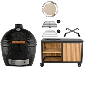 Big Green Egg The Onyx XL + Fraaii Tafel Bamboo Natural Rhombus Storage