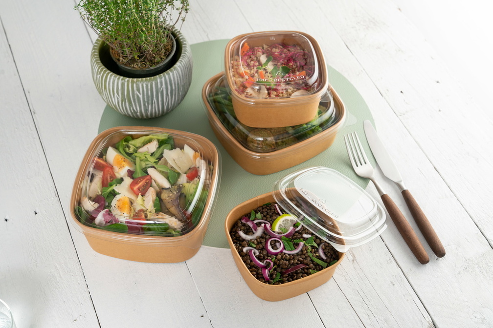 Vierkante saladebak kraft 900 ml / 17 bij 17 cm / 5 cm hoog (Set 1) - Afbeelding 4