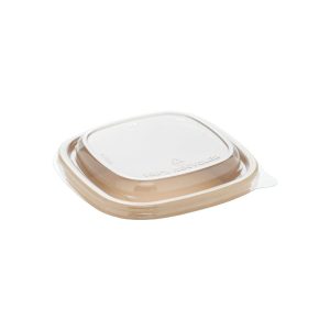 rPET deksel voor vierkante saladebak kraft 400 ml en 600 ml / 13 bij 13 cm / 2 cm hoog (Set 1)